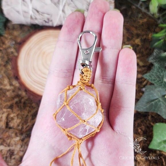 Raw Rose Quartz Crystal Keychain #6 - Picture 2 of 2
